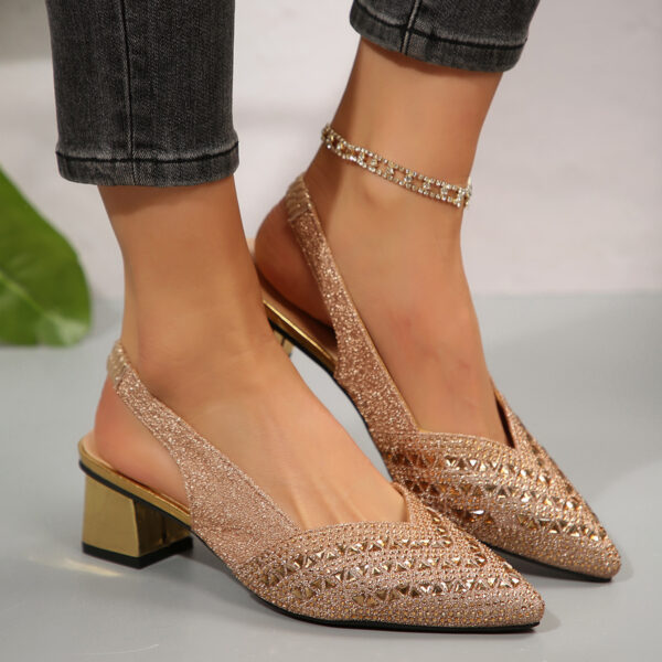 Women's Plus Size Rhinestone Pointed Toe Low Heel Shoes - Image 5