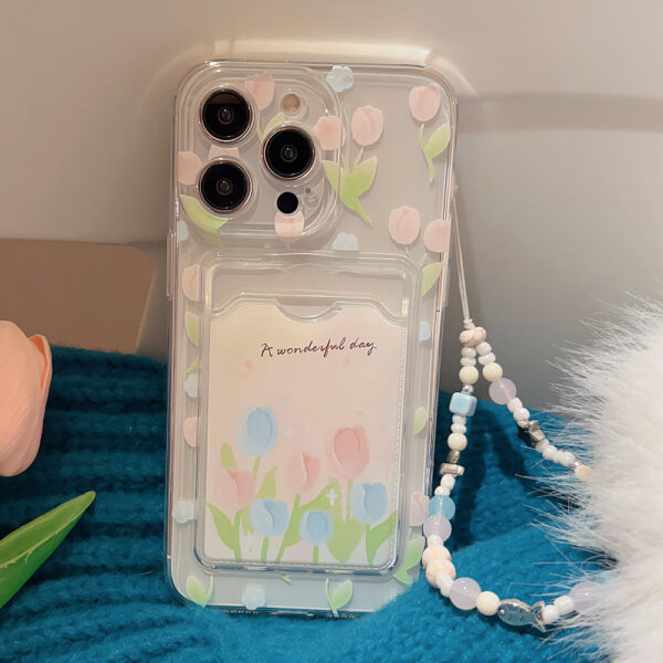 Tulip Flower Card Holder Transparent Phone Case - Image 2
