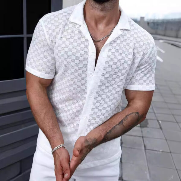 Men's Solid Color Lace Hollow Comfort Casual Shirt - Image 5
