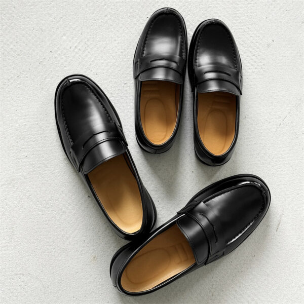 Men's Classic Slip-on Black Derby Couple Leather Shoes - Image 8