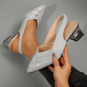 Women's Plus Size Rhinestone Pointed Toe Low Heel Shoes