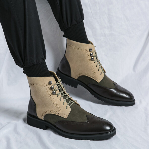 New Motorcycle Leather Boots Men's Fashion Plus Size Lace Up Denim - Image 3