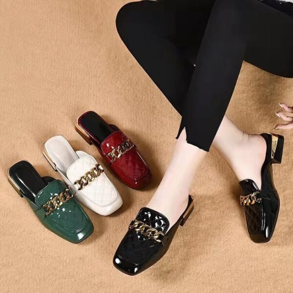 Women's Spring And Summer New Women's Shoes Mid Heel Toe Box Slippers - Image 5