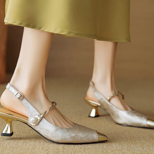 Ankle-strap Stilettos Sandals Pointed Toe Mid Heel Women's Summer - Image 6