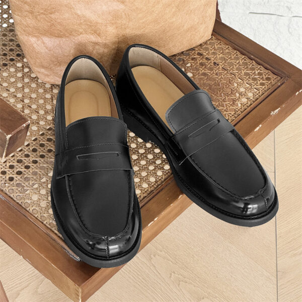 Men's Classic Slip-on Black Derby Couple Leather Shoes - Image 6