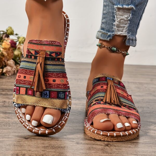 Women's Tassel Decorated Flat Sandals - Image 2