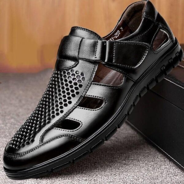 Men's Business Casual Hollow Work With Holes Leather Sandals - Image 2