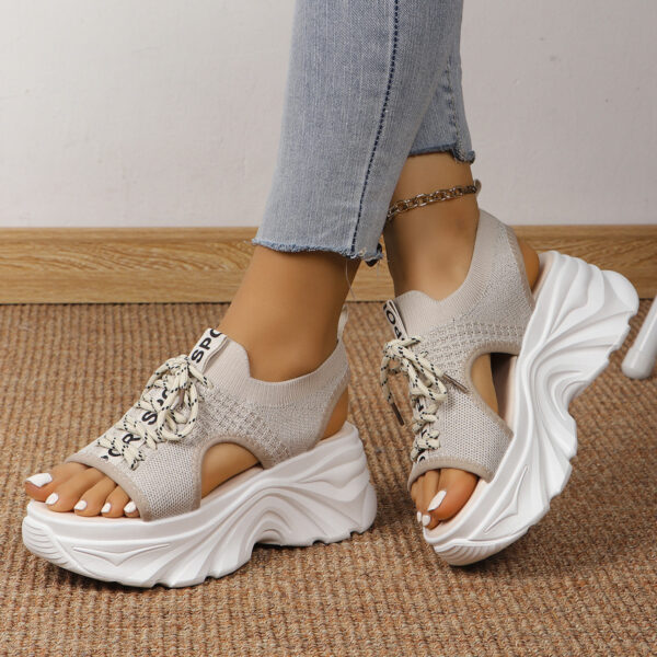Women's Shoes Fashion Hollowed-out Mid Heel Mesh Sports Platform Sandals - Image 7