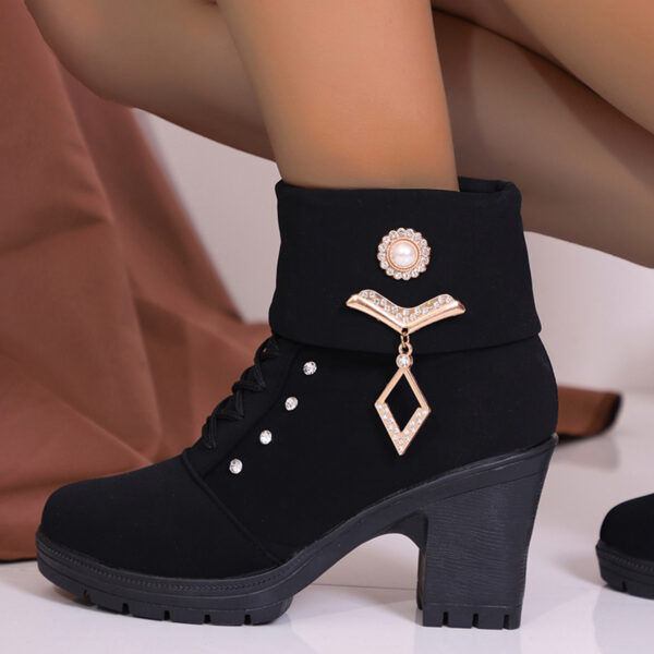 Plus Size Martin Boots Rhinestone High-heeled Cotton Boots - Image 4