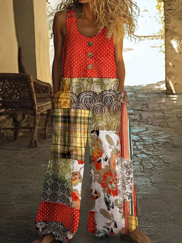 3D Digital Printing Women's Vest With Pocket Floral Jumpsuit - Image 2