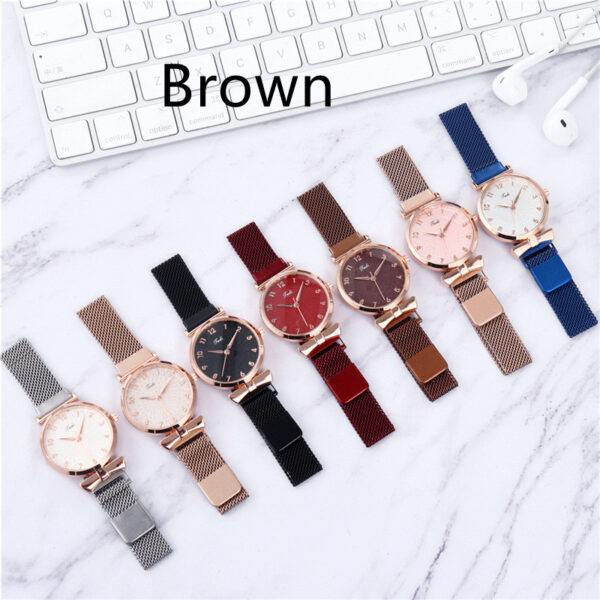 Casual Gift Set Women Disc Mesh Belt Quartz Watch Bracelet Bangle Set 6pcsset - Image 4