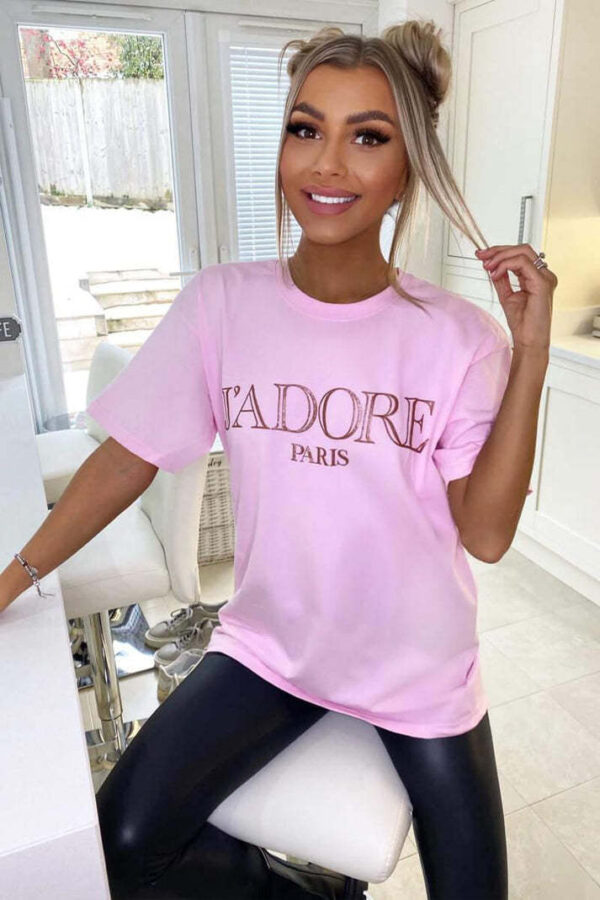 Ladies Oversized J' Adore Paris Short Sleeves T Shirt Top - Image 4