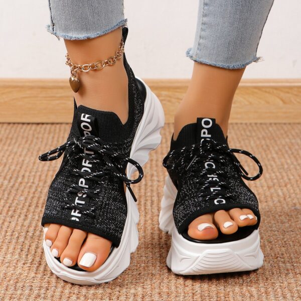 Women's Shoes Fashion Hollowed-out Mid Heel Mesh Sports Platform Sandals - Image 3