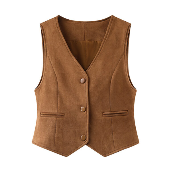 Spring New V-neck Design All-match Suede Short Vest Jacket Women - Image 5