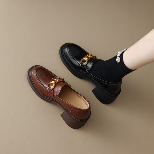 Sheepskin Preppy Style Metal Buckle High Heel Loafers Women - Image 2