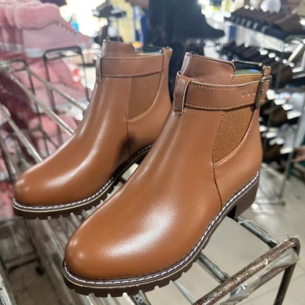 Belt Buckle Decoration Round Head Ankle Boots - Image 2