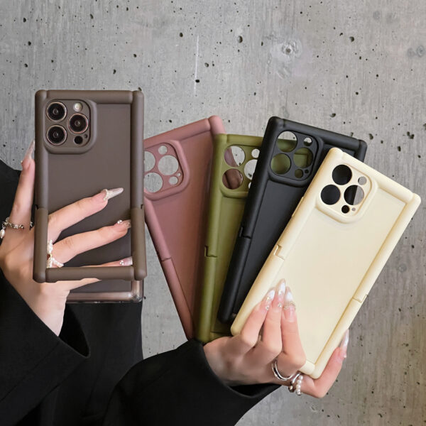 Skin Feeling Solid Color  Phone Case Roman Column 14Pro Three-dimensional Invisible Bracket 1312 Protective Case - Image 6