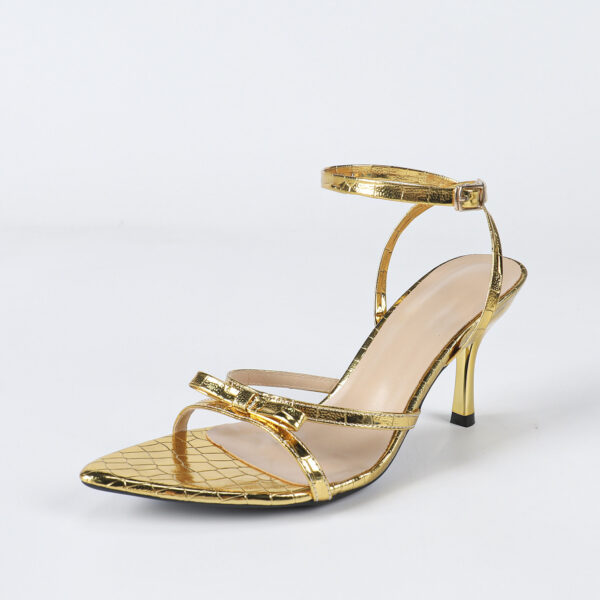 Women's Pointed Stone Pattern Three-dimensional Bow Stiletto Heel Sandals