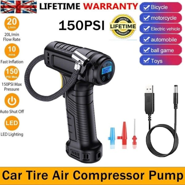 Car Tyre Inflator Cordless Digital USB Rechargeable Tire Air Compressor UK - Image 8