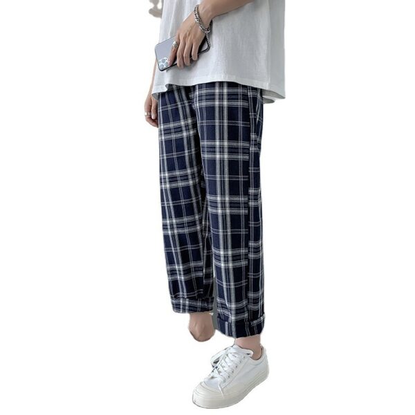 Men's Summer Loose Plaid Leisure Cargo Straight-leg Ankle-length Pants - Image 4
