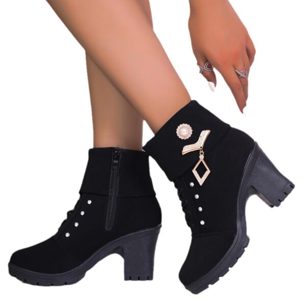 Plus Size Martin Boots Rhinestone High-heeled Cotton Boots - Image 5