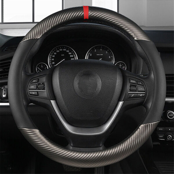 Carbon Fiber Perforated Leather Car Steering Wheel Cover 38cm Universal Interior - Image 3