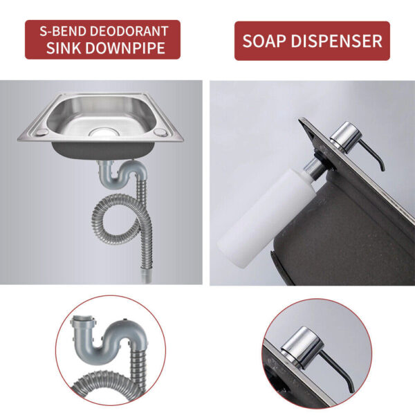 Stainless Steel Single Bowl Square Kitchen Laundry Washing Sink Plumbing Waste - Image 10