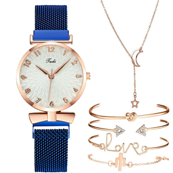 Casual Gift Set Women Disc Mesh Belt Quartz Watch Bracelet Bangle Set 6pcsset - Image 7