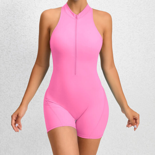 Zippered Yoga Fitness Shorts Jumpsuit Sleeveless Tummy Control Stretch Shapewear Butt Lifting Sportswear Women - Image 3