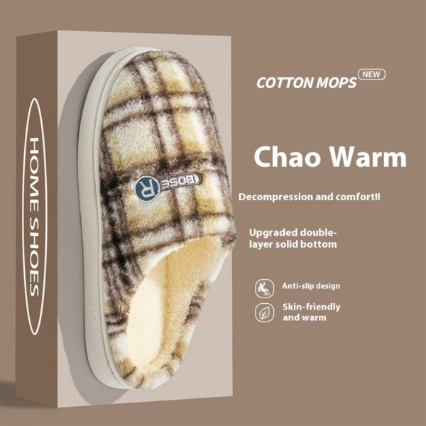 Women's Home Plush Warm Non-slip Plaid Cotton Shoes - Image 8