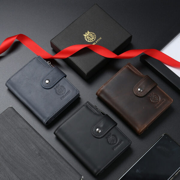 First Layer Cowhide RFID Anti-theft Swiping Leather  European And American Retro Men's Short Vertical Wallet - Image 9