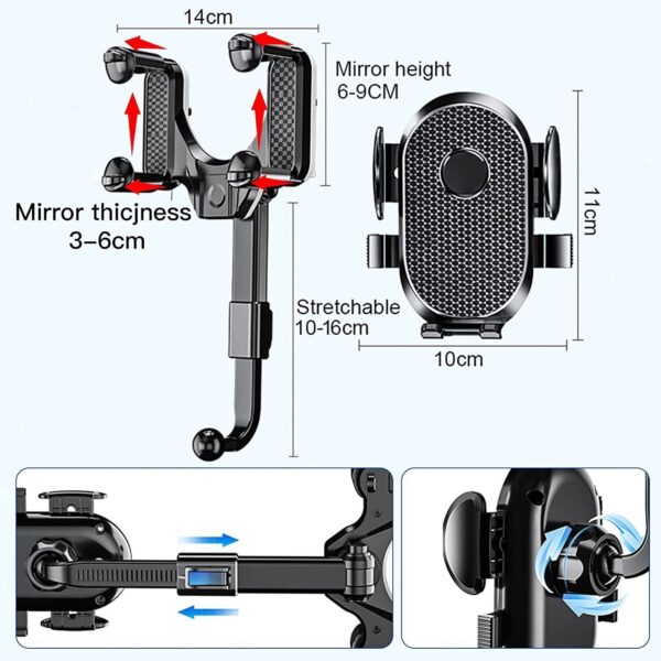 Rotatable And Retractable Car Phone Holder Rearview Mirror 2024 NEW - Image 6
