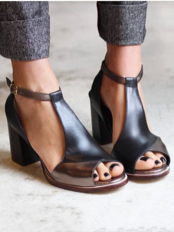 Women's Solid Color High Heel Peep Toe Buckle Sandals - Image 2