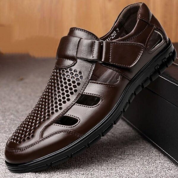 Men's Business Casual Hollow Work With Holes Leather Sandals - Image 5