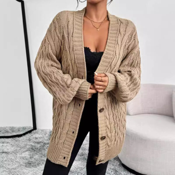 Women's Single-breasted Long Sleeve V-neck Sweaters Coat - Image 6