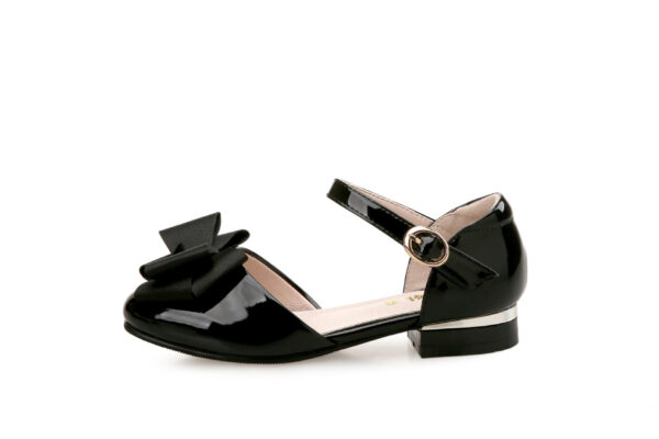 Big Kids' Hollow Velcro Patent Leather Shoes With Bow - Image 3