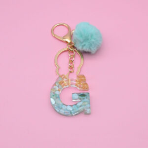 26 English Alphabet Keychains, Green Shell And Gold Foil Epoxy Bag Key Pendant