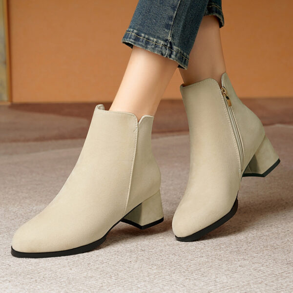 Pointed-toe Frosted Suede Side Zipper Chunky Heel Mid Heel Plus Size Female Boots - Image 2