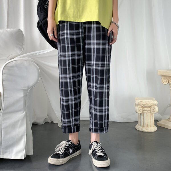 Men's Summer Loose Plaid Leisure Cargo Straight-leg Ankle-length Pants - Image 3