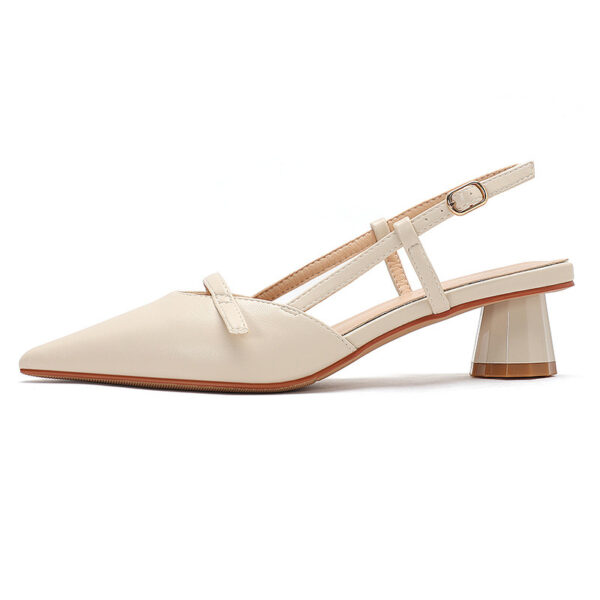 Women's Chunky Heel Low Heel Pointed Leather Stitching Fashion Sandals - Image 4