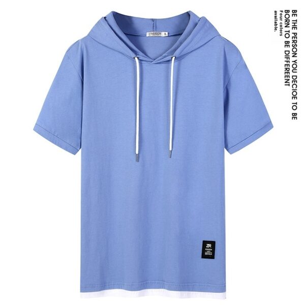 Casual Simple Men's Clothing Cotton Hooded T-shirt - Image 4