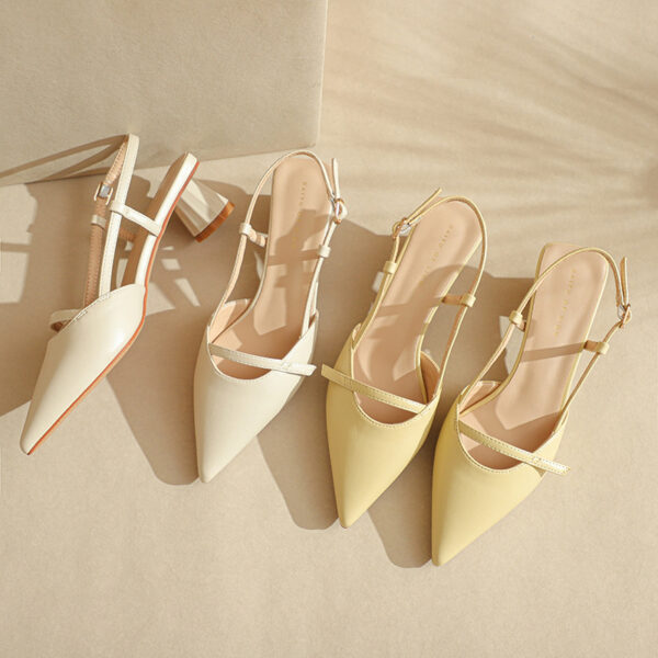 Women's Chunky Heel Low Heel Pointed Leather Stitching Fashion Sandals - Image 6