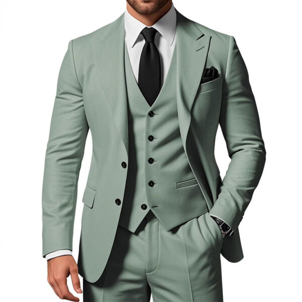 Men's Solid Color 2-piece Buckle Casual Jacket Vest Pants Set - Image 9