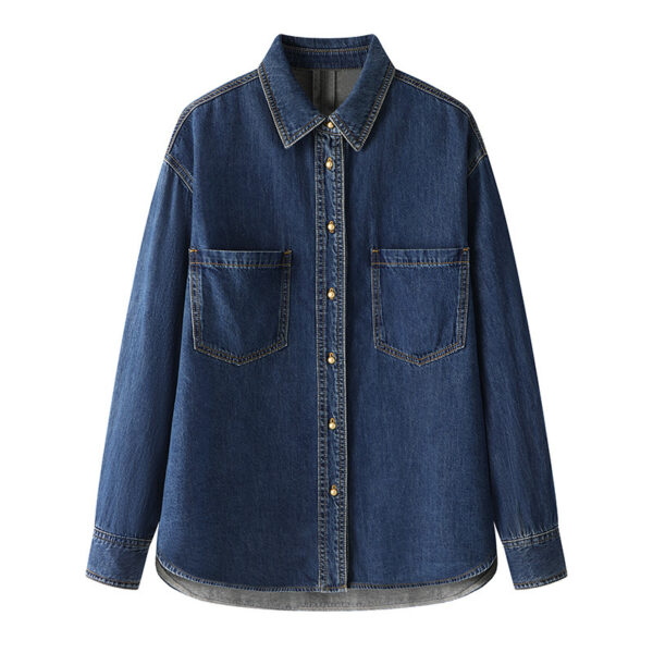Minimalist Basic Commuter Denim Blue Shirt Top - Image 2