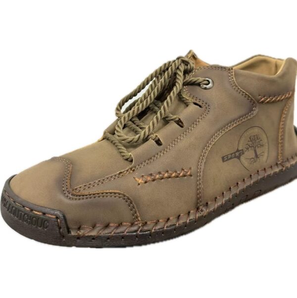 Men's Autumn Sewing High-top Leather Flat Outdoor Work Clothes Casual Shoes - Image 3