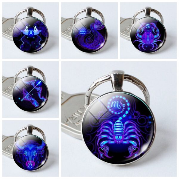 Twelve Constellation Time Stone Metal Keychains - Image 3