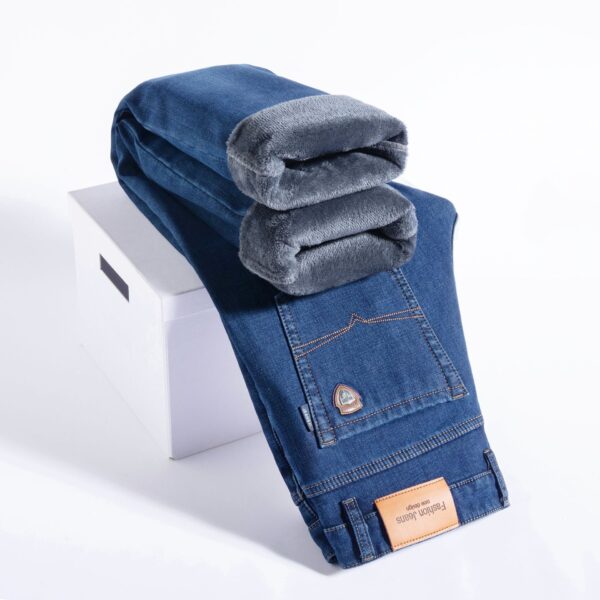 Fleece-lined Men's Loose Straight Plus Size Jeans - Image 9