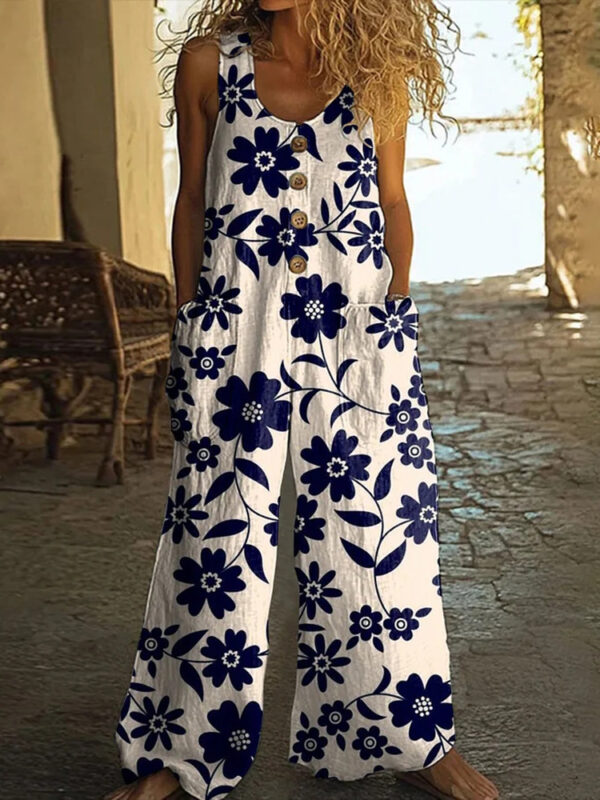 3D Digital Printing Women's Vest With Pocket Floral Jumpsuit - Image 3