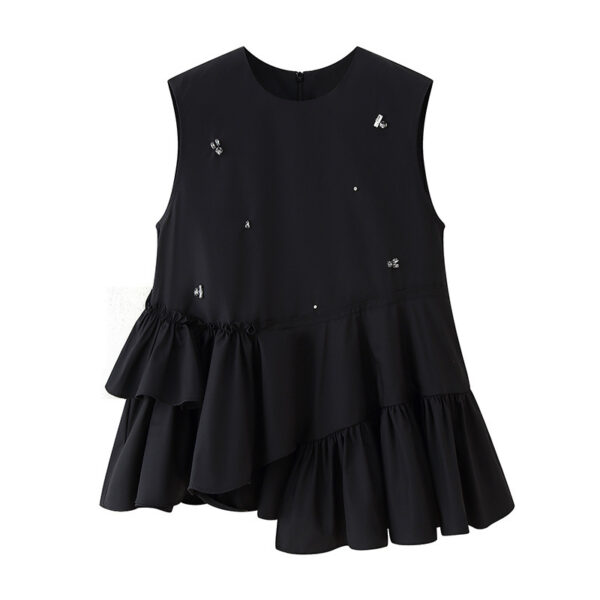 Irregular Design Beaded Ruffled Sleeveless Shirt For Women