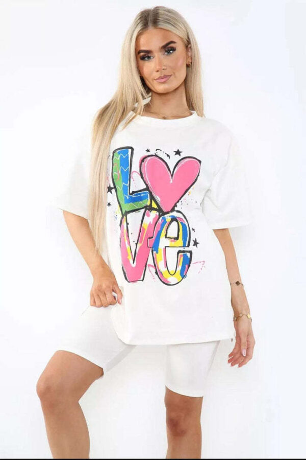 Love Side Slit Cycling Short And T-Shirts Co-Ord Two Piece Set With Front Love Slogan - Image 6